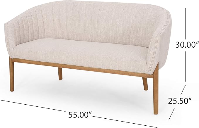 Great Deal Furniture Noble House Galena Mid-Century Fabric Loveseat in Beige