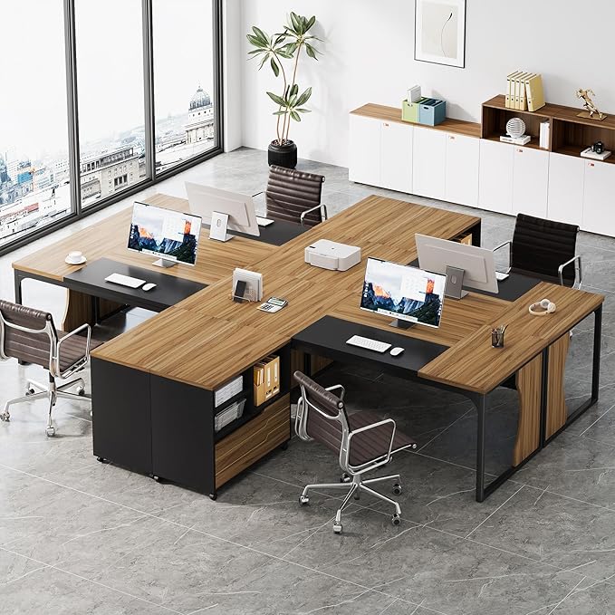 L Shaped Executive Computer Desk with Mobile File Cabinet and LED Light 63 inch Large Office Table Business Furniture with Storage and Drawers for Home Office Dark Walnut