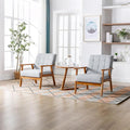 Linen Accent Chair Set of 2 Mid-Century Modern Armchair with Solid Wood Armrests Button-Tufted Comfortable Cushioned Reading Chairs for Living Room Bedroom (Light Grey