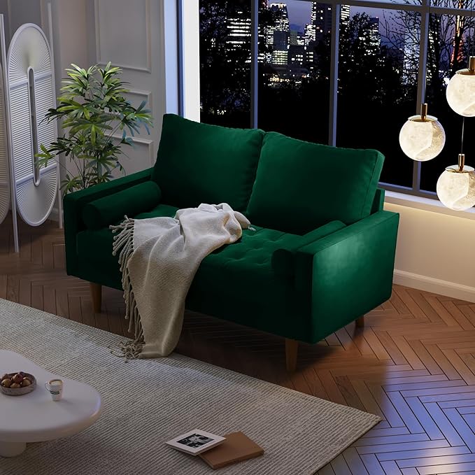 SILKIR Velvet Loveseat Sofa Love Seats Furniture for Small Spaces Mid-Century Modern Loveseats for Living Room Love Seat Couch 58 Inches Green