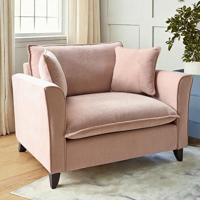 46.30 Oversized Armchair Chenille Fabric Comfy Chair and a Half Single Sofa with Pillow for Living Room Bedroom Office Apartment Pink