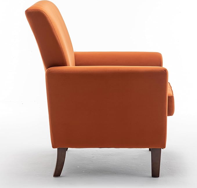 Contemporary Accent Arm Chair with Birch Wood Frame and Velvet Upholstery Armchair for Office and Living Room Decor Removable Cushions Orange