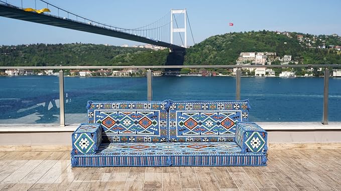 Loveseat Floor Cushions Custom Floor Sofas Arabic Majlis Reading Nook Single Sofa Turkish Sofa Sectional Sofa Entryway Sofa (Light Blue)