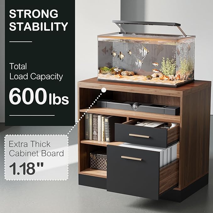 47.2'' Standing Desk with File Cabinet Height Adjustable Electric Sit Stand Desk Lateral File Cabinet Computer Workstation for Home Office Black Walnut