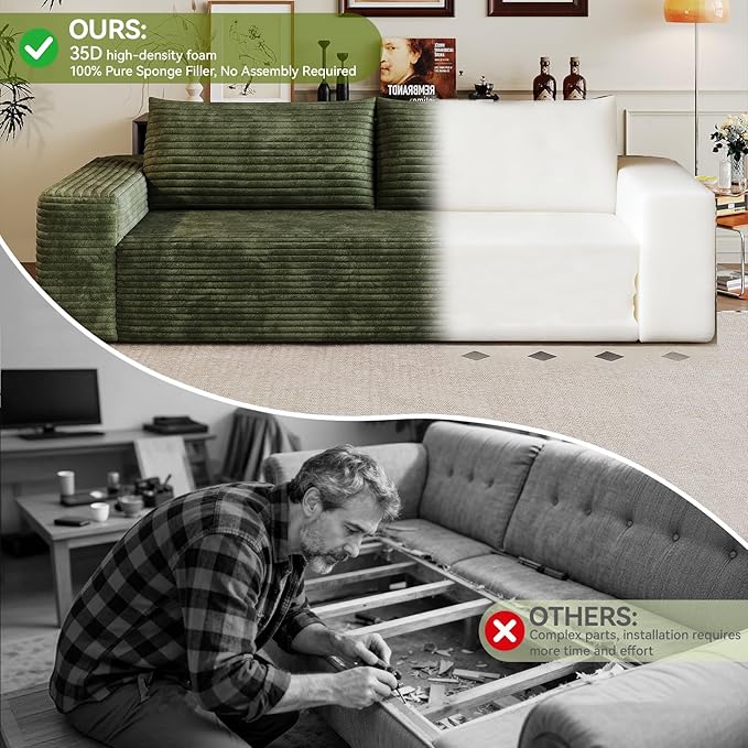 63 Boneless CouchNo Assembly RequiredLoveseat Velvet Couch Soft and Comfortable for Living Rooms Bedroom and Dormitories (Green)