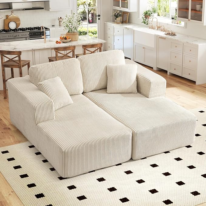 ANJ 74” Oversized Chaise Lounge Sofa Bed Boneless Modular Sofa 2-Piece Convertible Sleeper Couch with Deep Seat Upholstered Design for Living Room Bedroom Small Space No Assembly Required (Beige)
