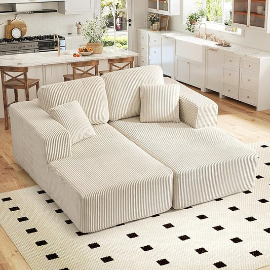 ANJ 74” Oversized Chaise Lounge Sofa Bed Boneless Modular Sofa 2-Piece Convertible Sleeper Couch with Deep Seat Upholstered Design for Living Room Bedroom Small Space No Assembly Required (Beige)