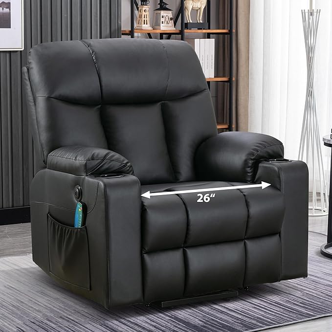 Bonzy Home 26 Extra Wide Lift Chair with Heat and Massage Faux Leather Power Lift Recliner Massage Chair for Adults Elderly Upholstered Recliner with 2 Cup Holders Side Pocket