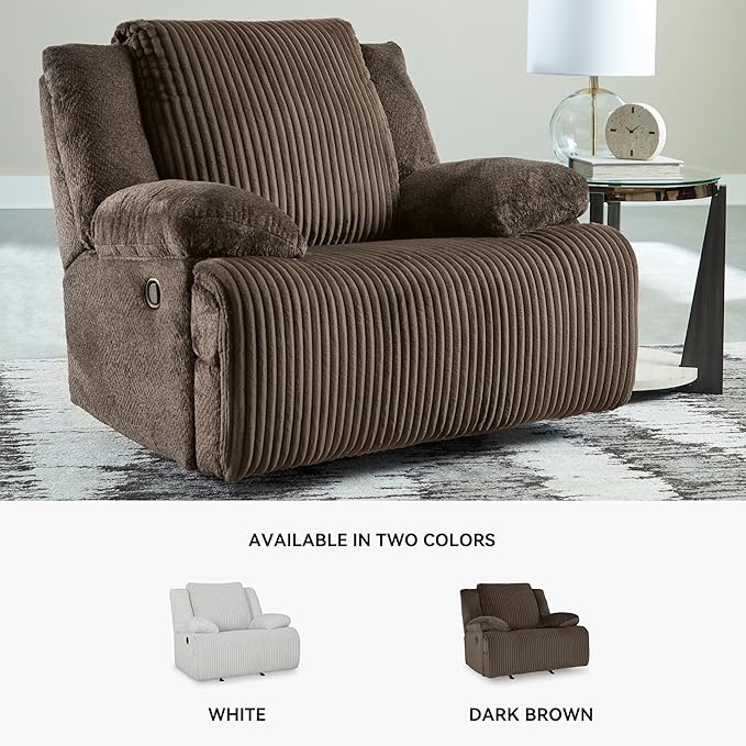 Signature Design by Ashley Top Tier Rocker Recliner Pull Tab Recliner Fabric Upholstery Attached Foam Cushions 50 W x 40 D x 41 H Dark Brown
