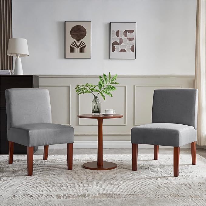 Set of 2 Fabric Accent Chairs with Round Wood Table Decorative Slipper Chairs Contemporary Design Durable Hardwood Frame Vanity and Corner Side Chairs for Bedroom Home Office and Living Room