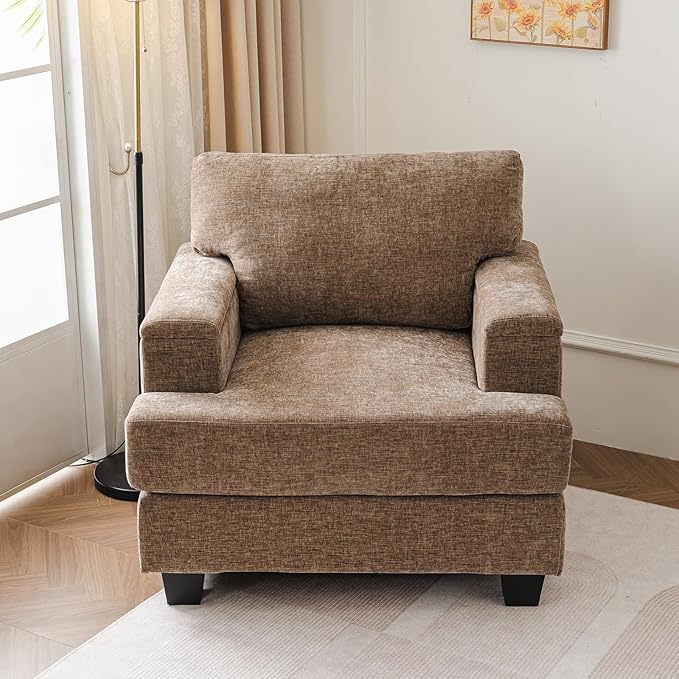 Oversized Accent Chair with Armrest OrganizerLiving Room Chairs with 7.8'' CushionUpholstered Modern ArmchairBig Reading ChairComfy Sofa Chair for BedroomBrown