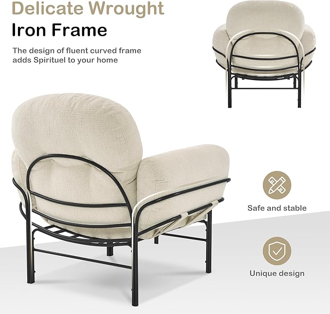 MCombo Modern Accent Chair with Ottoman Chenille Upholstered Leisure Sofa Chair for Small Space Living Room &amp Bedroom 4071 (Beige)