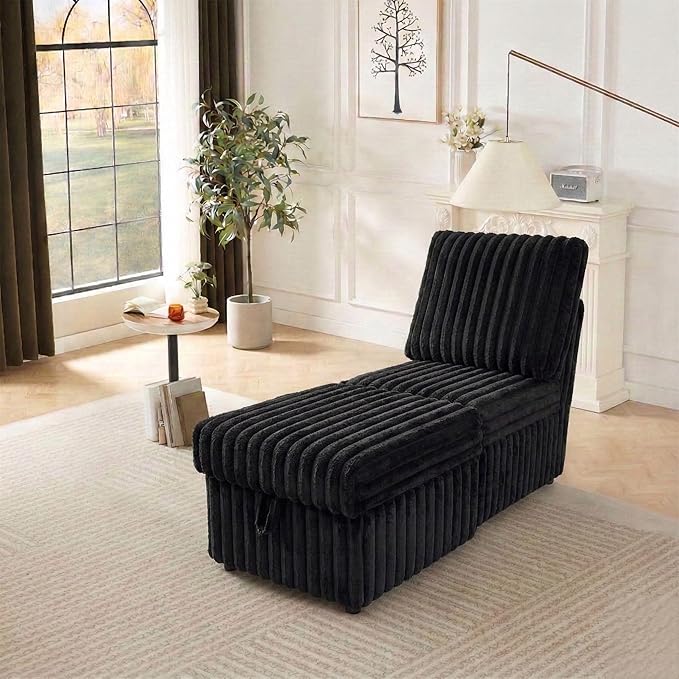 Modular Sofa Extension Set Plush Corduroy Single Seat &amp Movable Ottoman with Dual Storage Couch Add-on Module to Upgrade L-Shaped Sleeper Sofa to U-Shape Black