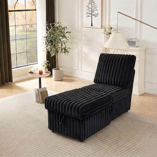 Modular Sofa Extension Set Plush Corduroy Single Seat &amp Movable Ottoman with Dual Storage Couch Add-on Module to Upgrade L-Shaped Sleeper Sofa to U-Shape Black