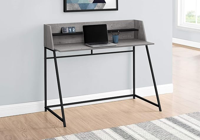 Computer Desk Home Office Laptop Storage Shelves 48 l Work Grey Laminate Black Metal Contemporary Modern IS582