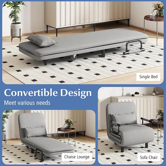 Giantex 26.5 Convertible Sofa Bed Folding Arm Chair Sleeper Leisure Recliner Lounge Couch (Light Gray)