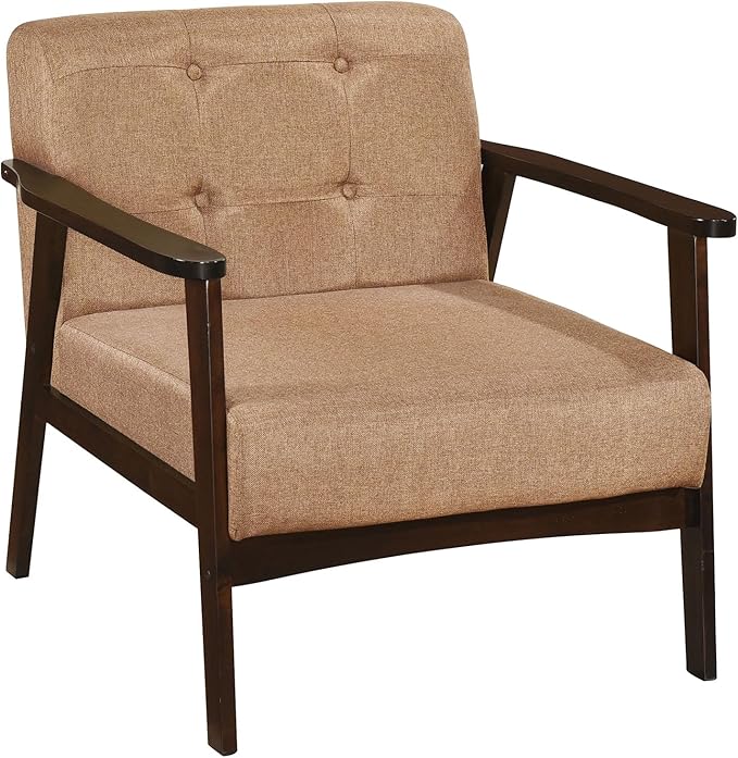 Giantex Mid-Century Modern Accent Chair Oversized Armchair with Rubber Wood Frame Armrest Wide Backrest100° Ergonomic Leisure Chair for Living Room Bedroom Office (1 Beige)