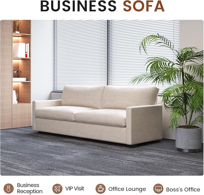 Modern Beige Fabric Loveseat Sofa with Deep Seat and Soft Cushions Office Couch Easy to Clean and Assemble Minimalist Premium Style for Office or Living Room Fits Small or Large Spaces