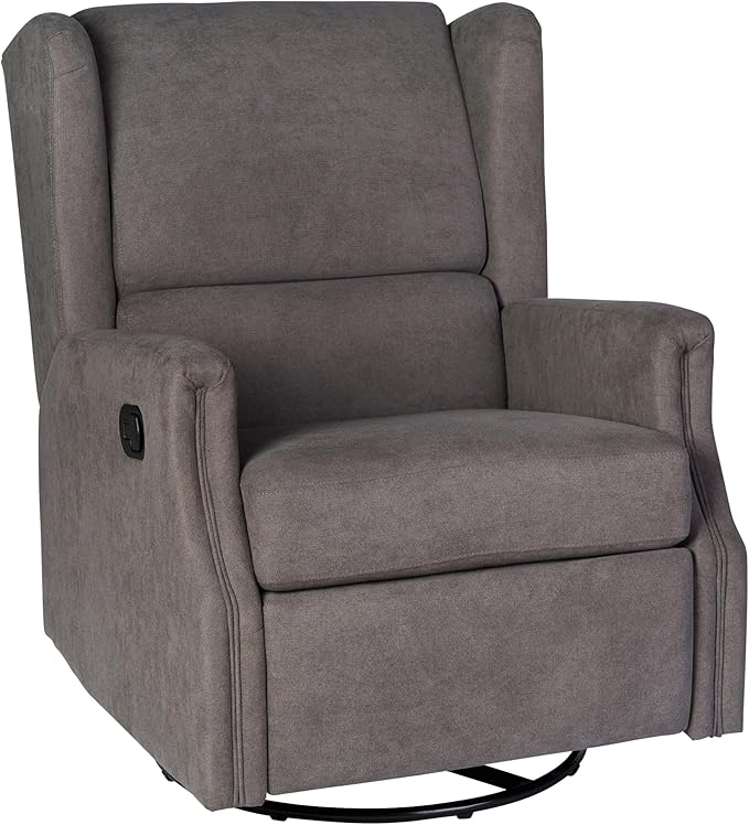 Flash Furniture Omma Swivel Glider Rocking Recliner Manual Wingback Recliner with 360 Degree Swivel for Living Room Bedroom or Nursery Upholstered Dark Gray