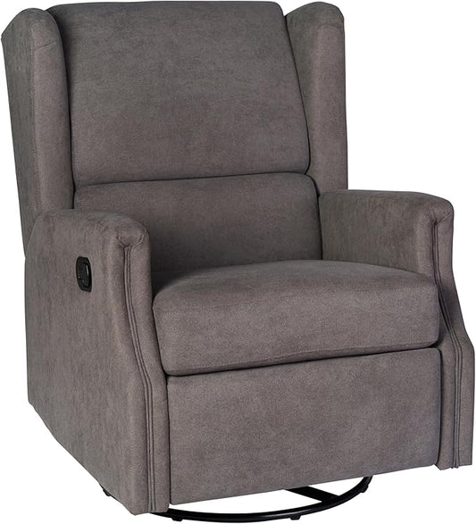 Flash Furniture Omma Swivel Glider Rocking Recliner Manual Wingback Recliner with 360 Degree Swivel for Living Room Bedroom or Nursery Upholstered Dark Gray