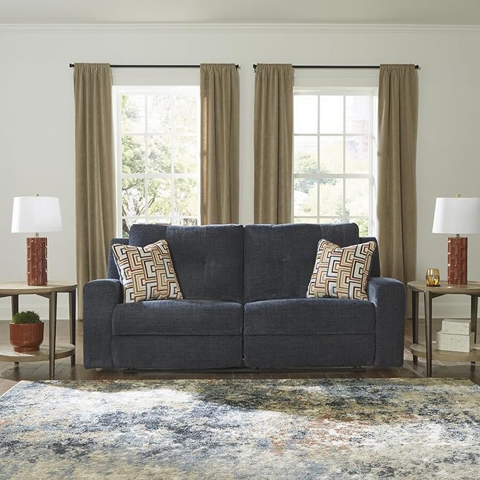 Signature Design by Ashley Danum Modern Manual Pull Tab Reclining Sofa with Tufed Back Cushion Blue