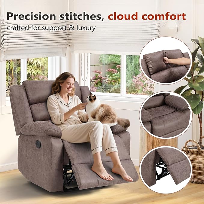 ANJ Recliner Chairs Set of 2Manual Recliner Chairs Overstuffed Breathable Faux Leather Reclining Seating with Arm &amp Back Support Comfortable Living Room Recliners for Reading &amp Relaxation