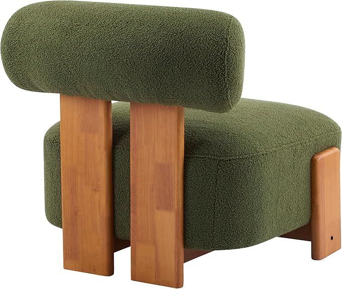 Christopher Knight Home Jillian Modern Boucle Upholstered Accent Chair Armless Living Room Single Lounge Sofa Comfy Reading Chair for Bedroom Low Profile Chair Olive Green+Brown