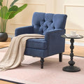 Mid Century Modern Beige Accent Chair with Arms Corduroy Upholstered Armchair with Nailhead Trim Tufted Club Chair &amp Single Sofa Chairs for Living Room Wood Frame &amp Rubber Wood Legs (Blue)