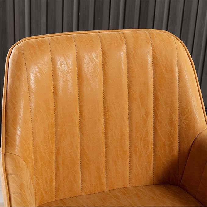 Vanity Art Mid Century Modern Accent Chair with Arms Upholstered Synthetic Faux Leather Chair for Living Room Bedroom Reading Area Comfy Dining Chairs Set of 2 (Yellow Tan) UC-15T