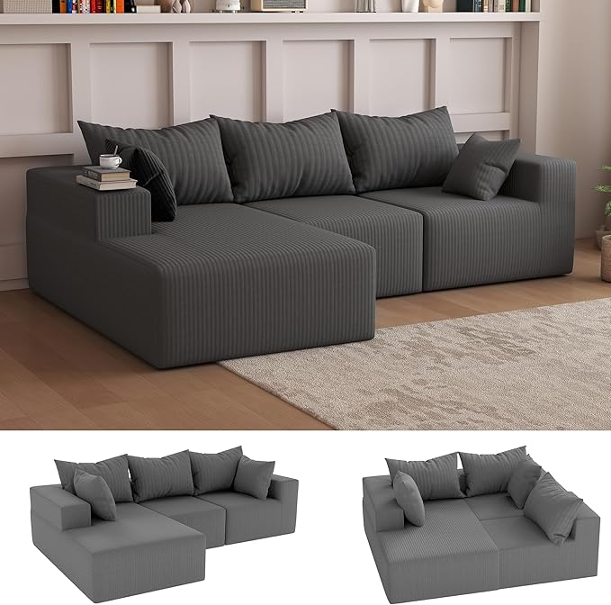 108Modern Sectional SofaModular Convertible L-Shape SofasUpholstered Couches with Deep SeatPet-Friendly Sponge Sofa for Living Room BedroomSofa bed for small space (Gray Left Facing Chaise)