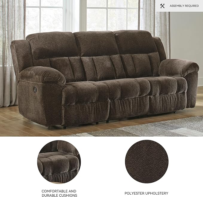 Signature Design by Ashley Frohn Modern Manual Reclining Sofa Dark Brown
