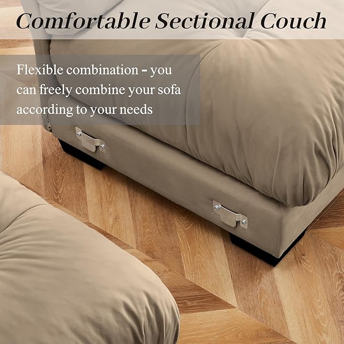 166 Modular Sectional SofaVelvet Upholstered Couches for Living Room4 Seater Camel Sofa Couch with Armrest &amp PillowsBig Comfy Cloud Couch with Deep Seats for Living RoomApartmentBedroom