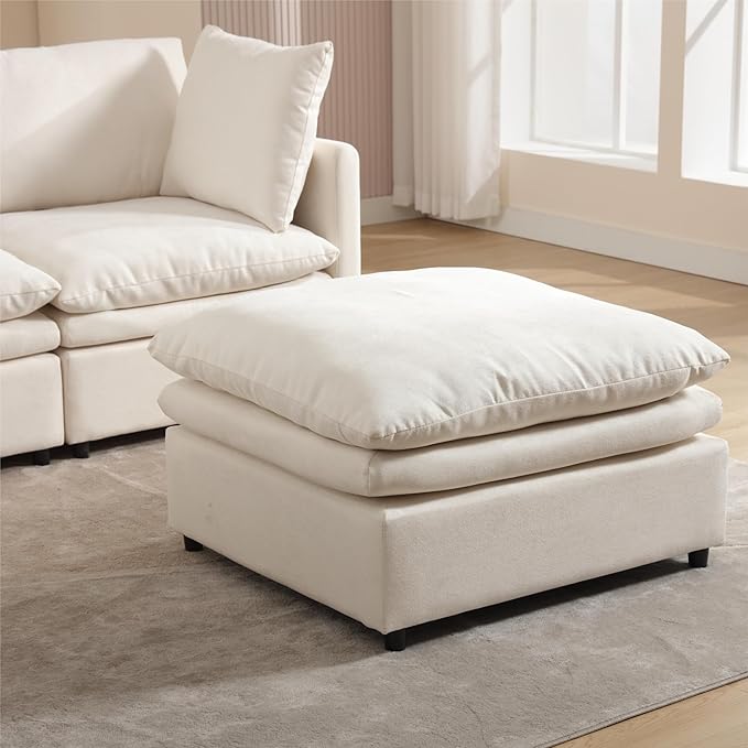 kevinplus 129.92'' Modular Sectional Sofa Couch with Convertible Ottoman for Living Room Modern Contemporary 4-Seat L-Shape U-Shape Upholstered Sofa Couch Free Combination Polyester Fabric Beige