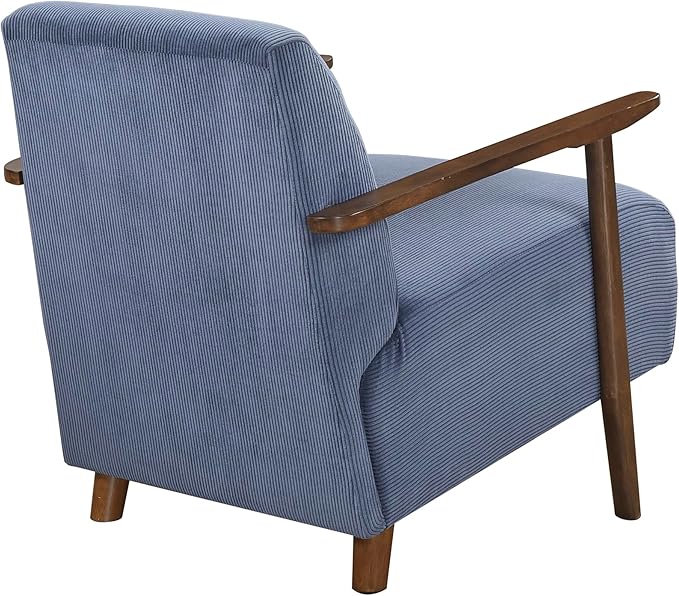 Lexicon Modern Accent Chair with Solid Wood Frame in Brown Finish Corduroy Fabric Upholstered Living Room Lounge Arm Chair Thick and Comfy Innerspring Seat Cushion Blue