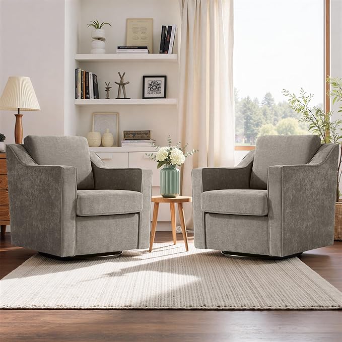 Swivel Accent Chair Modern Round Barrel Arm Chair for Living Room Bedroom Comfy Club Reading Chairs for Adults (Chenille Sand Set of 1)
