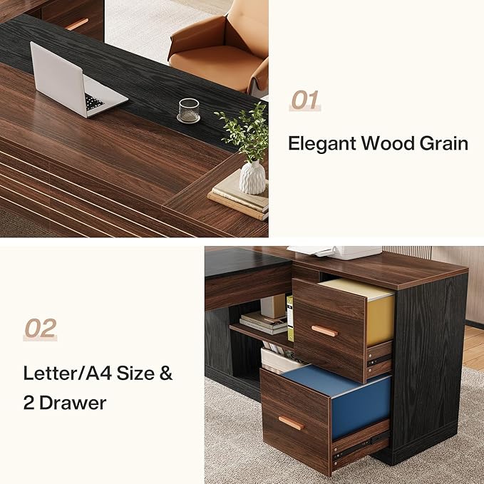 Tribesigns 78 L Shaped Executive Desk Large Office Computer Desk with Drawers and Lateral File Cabinet Modern Business Furniture Workstation with Storage Shelves for Home Office