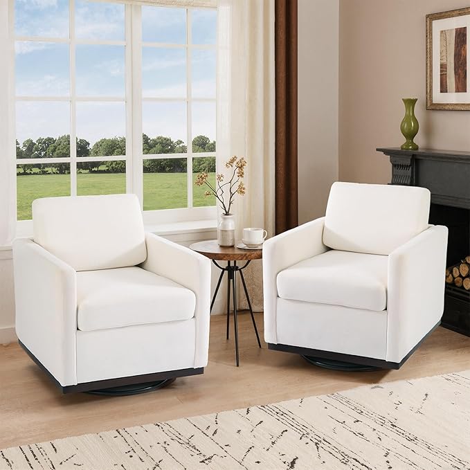Swivel Barrel Accent Chair Mid Century Modern Arm Chair for Living Room Bedroom Comfy Club Reading Lounge Sofa Corner Chairs for Adults (Chenille Beige Set of 2)