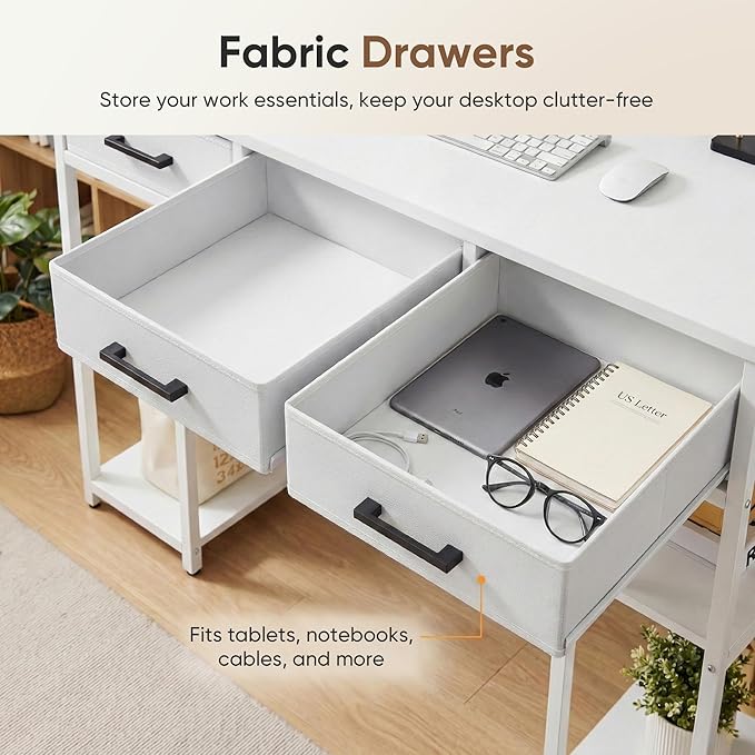Shahoo Home Office Computer Desk with Drawers &amp Storage Shelves 47.2 Modern Writing Table White