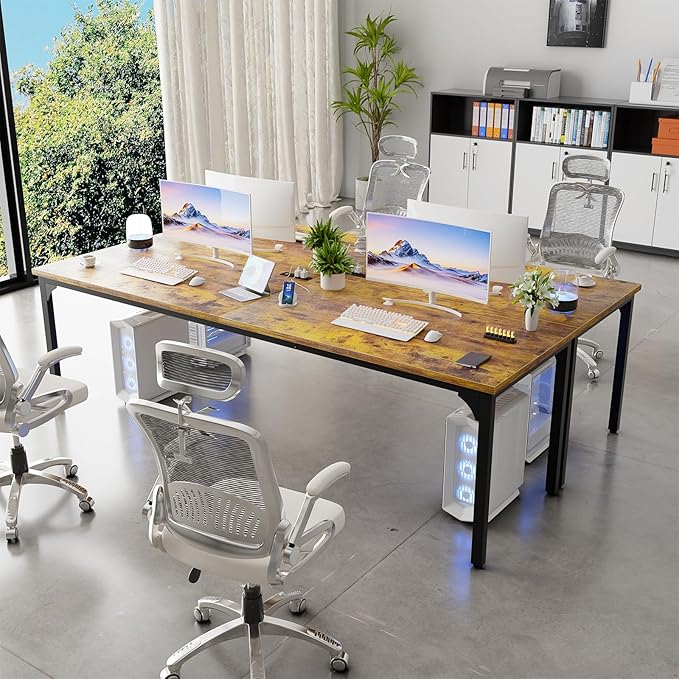 Unikito 78.7 Inches 2 Person Desk with Power Outlet Long Double Home Office Computer Desks Large Simple Desk Modern Study Writing Table Workstation Large Legroom Metal Frame Rustic Brown