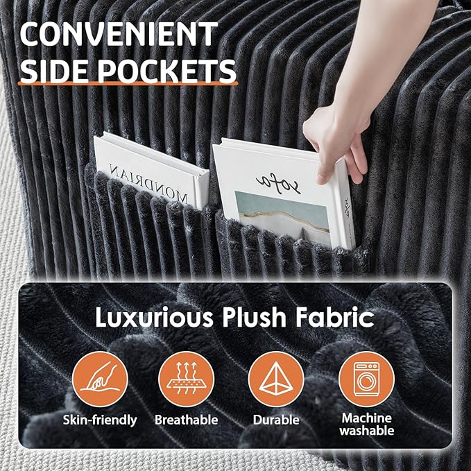 146 Oversized Boneless Couch Modular Sectional Couches for Living Room U-Shaped Deep Seat Chaise with Side Pockets No Assembly Required Plush Corduroy Fabric Sleeper Sofa Dark Gray