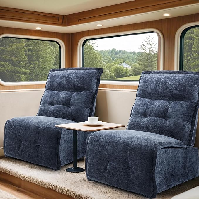 MCombo Wall Hugger Armless Power Recliner Chair with USB Ports 29.5 Extra Wide Seat Oversized Fabric Powered Reclining Sofa for Living Room Small Space ALR01 (Navy Blue)