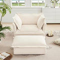 healthomse Chenille Fabric Slipcovered Armchair with Wide Ottoman Deep Seat Living Room Chair Set with 2 Large Soft Pillows (2-Piece) (Cream)