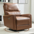 Power Swivel Rocking Recliner Chair for Nursery PU Leather Glider Rocker Recliner for New Parents Modern Small Recliners for Small Spaces/Living Room/RV Brown