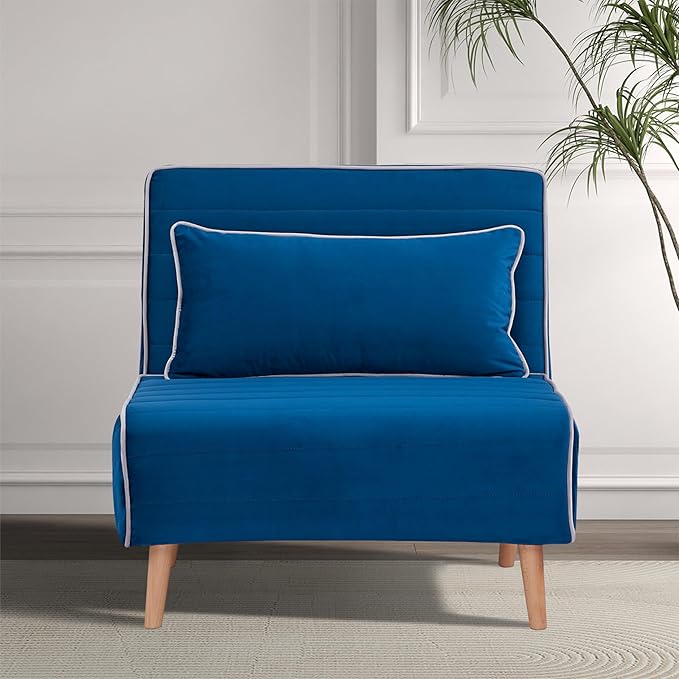 32 Convertible Sleeper Chair 3-in-1 Folding Sleeper Chair with Pillow 3-Position Adjustable Backrest for Living Room Bedroom Office Blue