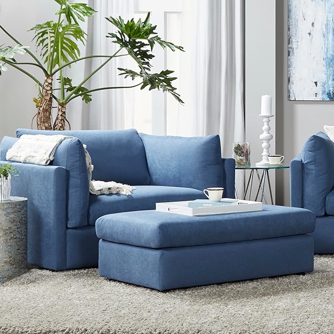 Roundhill Furniture Enda Oversized Living Room Pillow Back Cuddler Arm Chair with Ottoman Image Navy