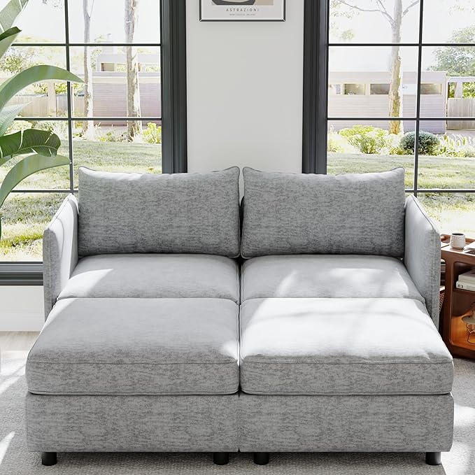 Loveseat Modular Storage Sectional Sofa Customizable Seating Group Sofa&ampCouch Convertible Lounge Sleeper Chaise Daybed with Movable Seat and Ottomans Chenille Upholstered Sofa Couch for Living Ro