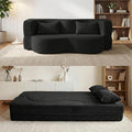 Convertible Sofa Bed 78'' Queen Size Folding Sleeper Sofa with Pillow 2-in-1 Teddy Fabric Boneless Loveseat Floor Couch &amp Mattress for Living Room Guest Room No Assembly Required (Black)