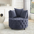 GNIXUU Swivel Barrel Accent Chair 30” Modern Velvet Round Sofa Chair with 3 Pillows and Wheels Comfy Tufted Club Lounge Chair for Living Room Bedroom(Blue Gray).