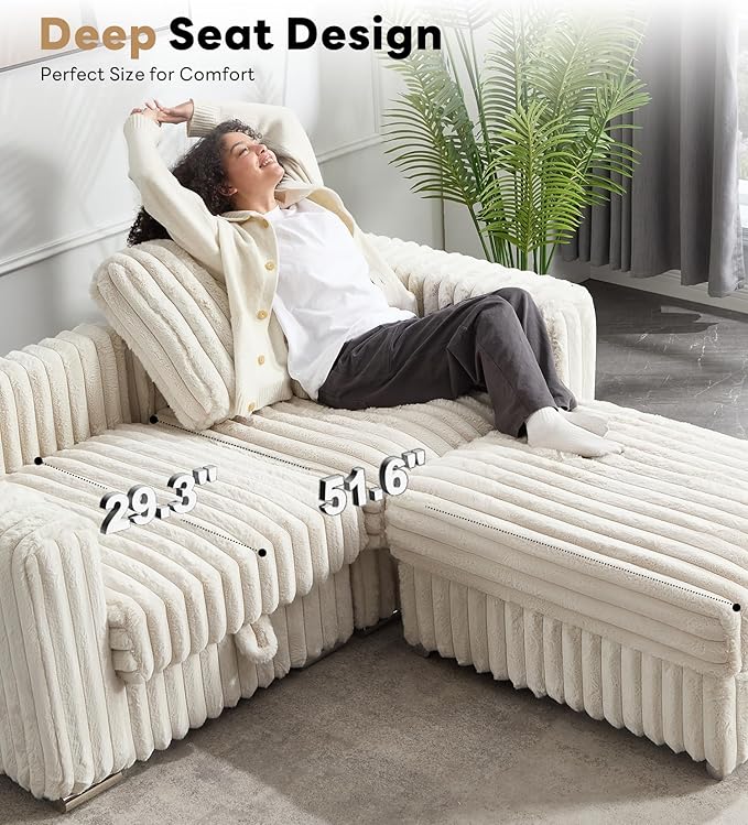 Tbfit Modular Sectional Sofa with Storage Ottoman Corduroy Cloud Couch 73 W &amp 101 W Convertible Love Seat for Small Spaces L-Shaped Sofa for Living Room Beige