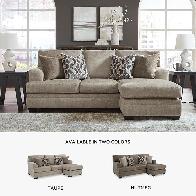 Signature Design by Ashley Stonemeade Casual Right-Arm Facing Sofa Chaise with 4 Toss Pillows Light Brown